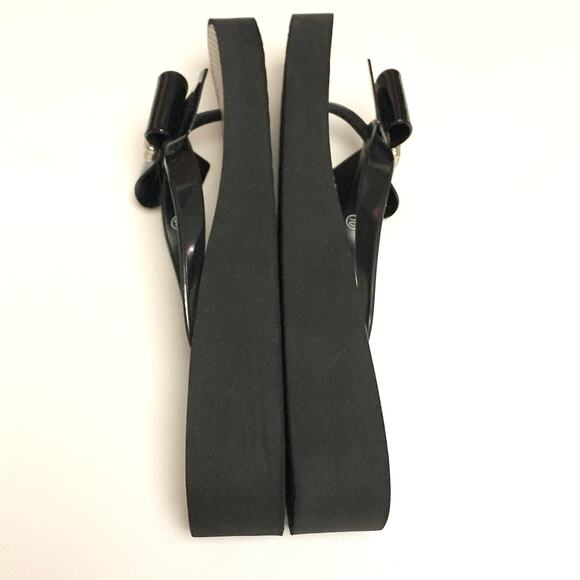 BRIGHTON Bowie Wedge Womens Shoes Black Flip Flops Black Bow & Rhinestone Sz. 10 - Picture 8 of 9